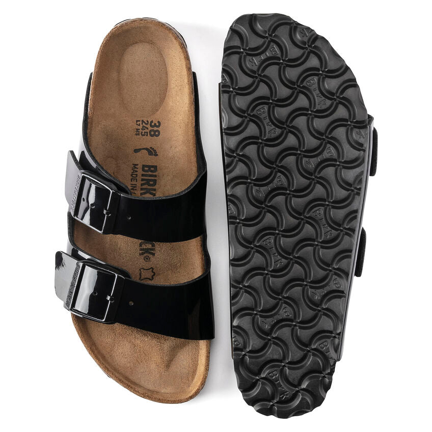 Birkenstock Arizona Two-Strap Patent Sandals Black Narrow Width