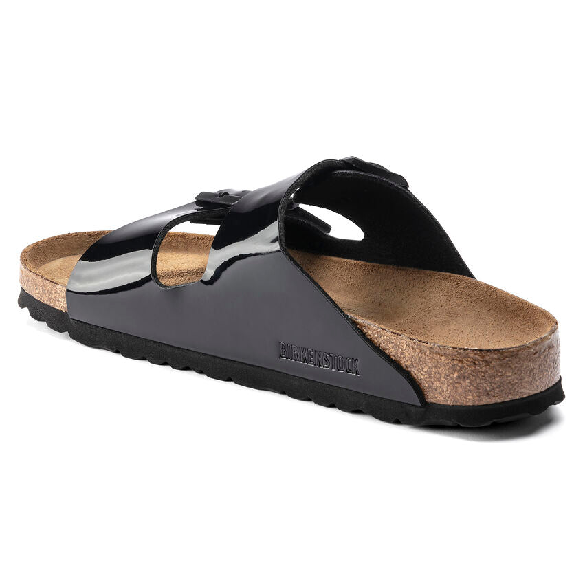 Birkenstock Arizona Two-Strap Patent Sandals Black Narrow Width