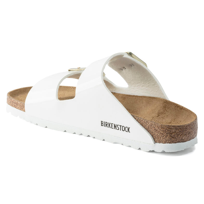 Birkenstock Arizona Two-Strap Patent Sandals White Narrow Width