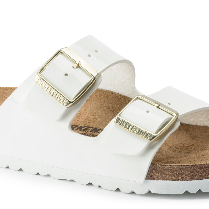 Birkenstock Arizona Two-Strap Patent Sandals White Narrow Width