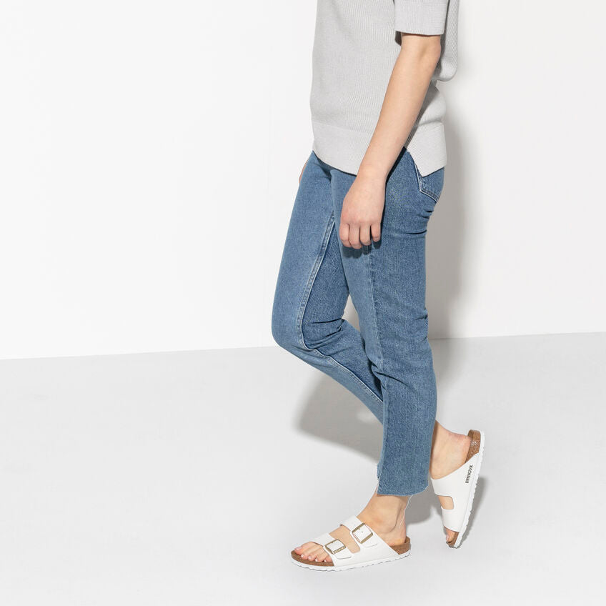 Birkenstock Arizona Two-Strap Patent Sandals White Narrow Width