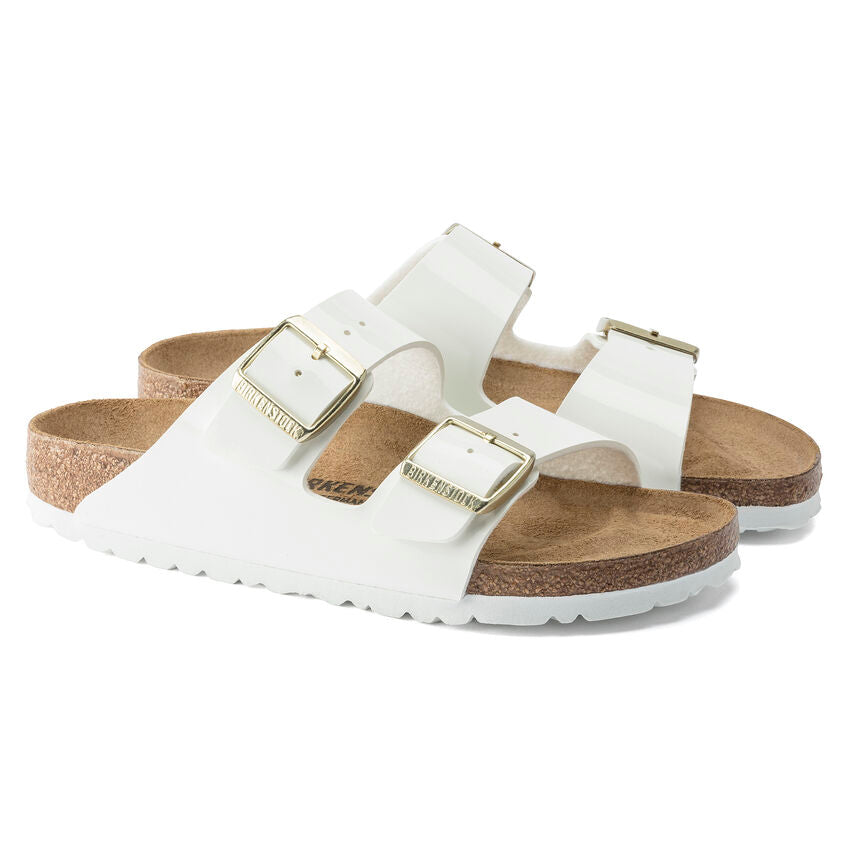 Birkenstock Arizona Two-Strap Patent Sandals White Narrow Width