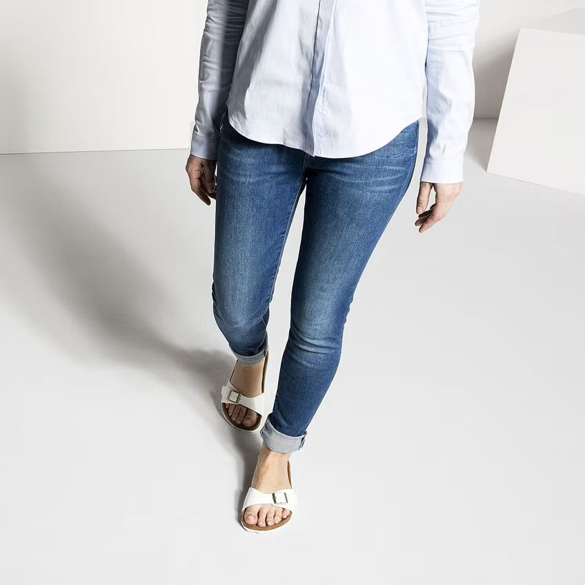 Birkenstock Madrid Birko-Flor Sandals Patent White Narrow Width