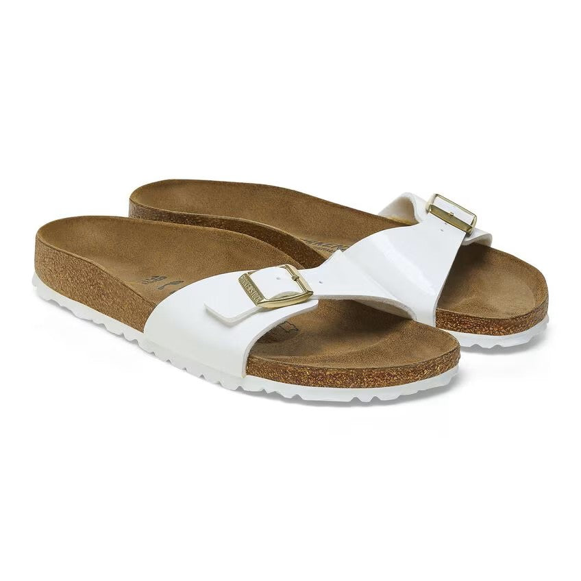 Birkenstock Madrid Birko-Flor Sandals Patent White Narrow Width