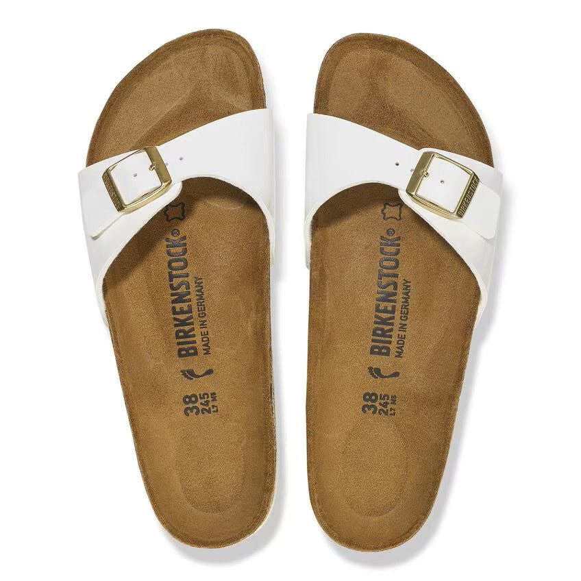 Birkenstock Madrid Birko-Flor Sandals Patent White Narrow Width