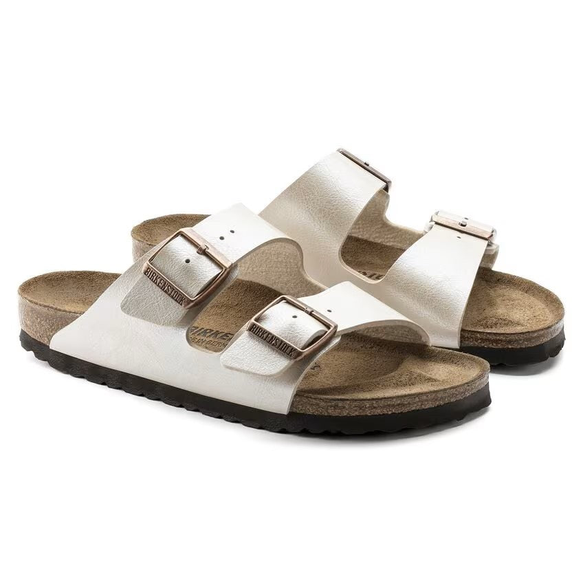 Birkenstock Arizona Two-Strap Birko-Flor Sandals Graceful Pearl White Narrow Fit