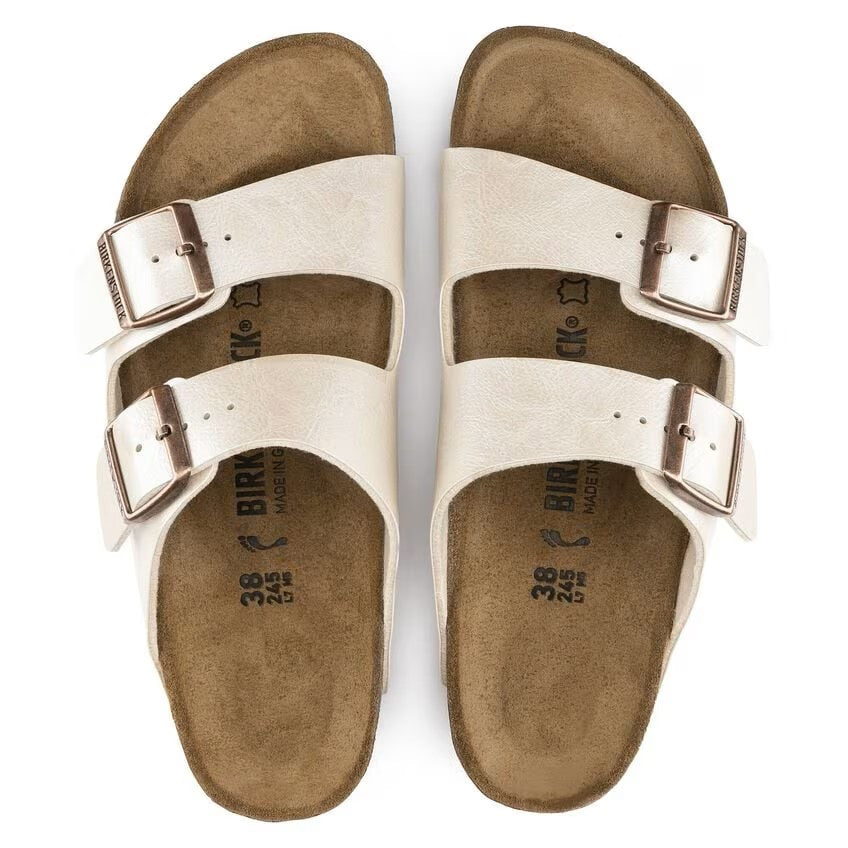 Birkenstock Arizona Two-Strap Birko-Flor Sandals Graceful Pearl White Narrow Fit