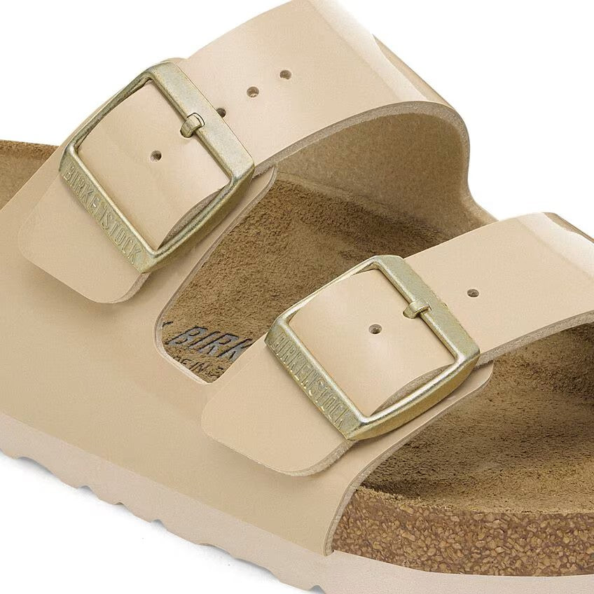 Birkenstock Arizona Two-Strap Patent Sandals Sand Brown Regular Fit