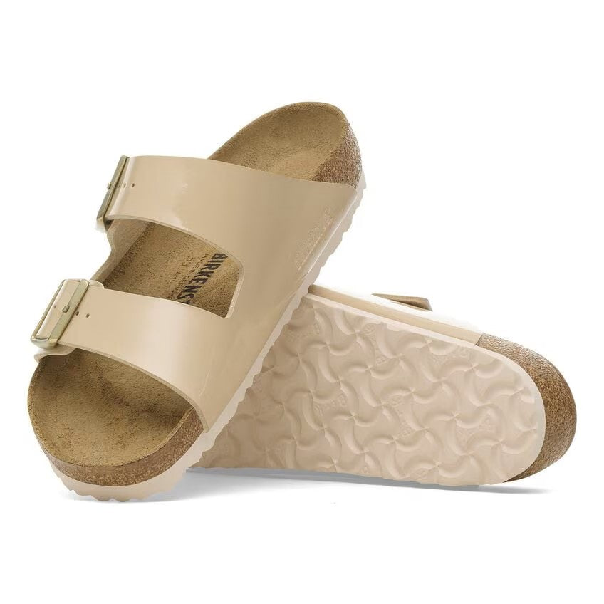 Birkenstock Arizona Two-Strap Patent Sandals Sand Brown Narrow Width