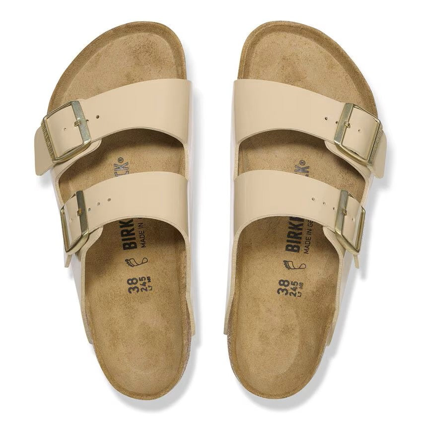 Birkenstock Arizona Two-Strap Patent Sandals Sand Brown Regular Fit