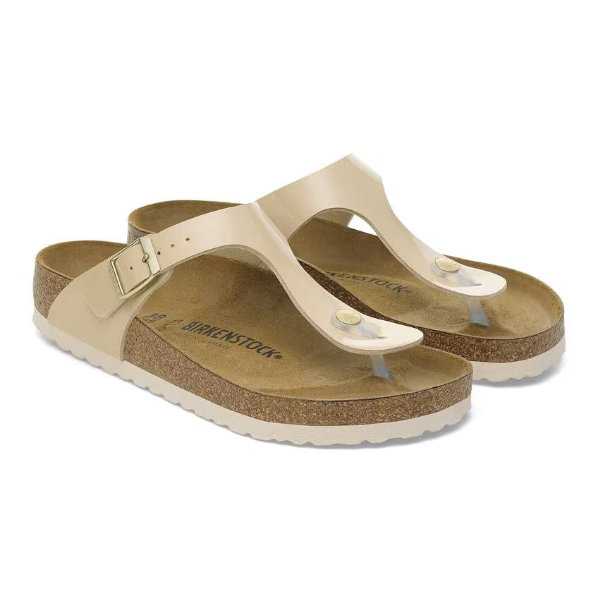 Birkenstock Gizeh Sandals Patent Sand Brown Regular Fit