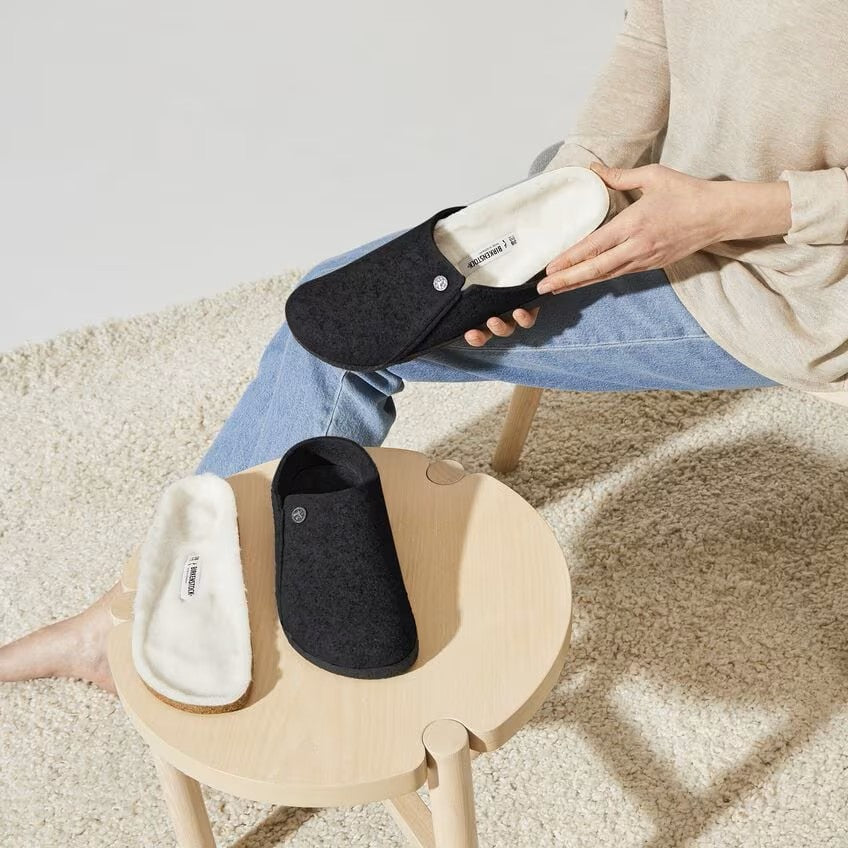 Birkenstock Zermatt Shearling Felt Slippers Dark Anthracite Grey Regular Fit