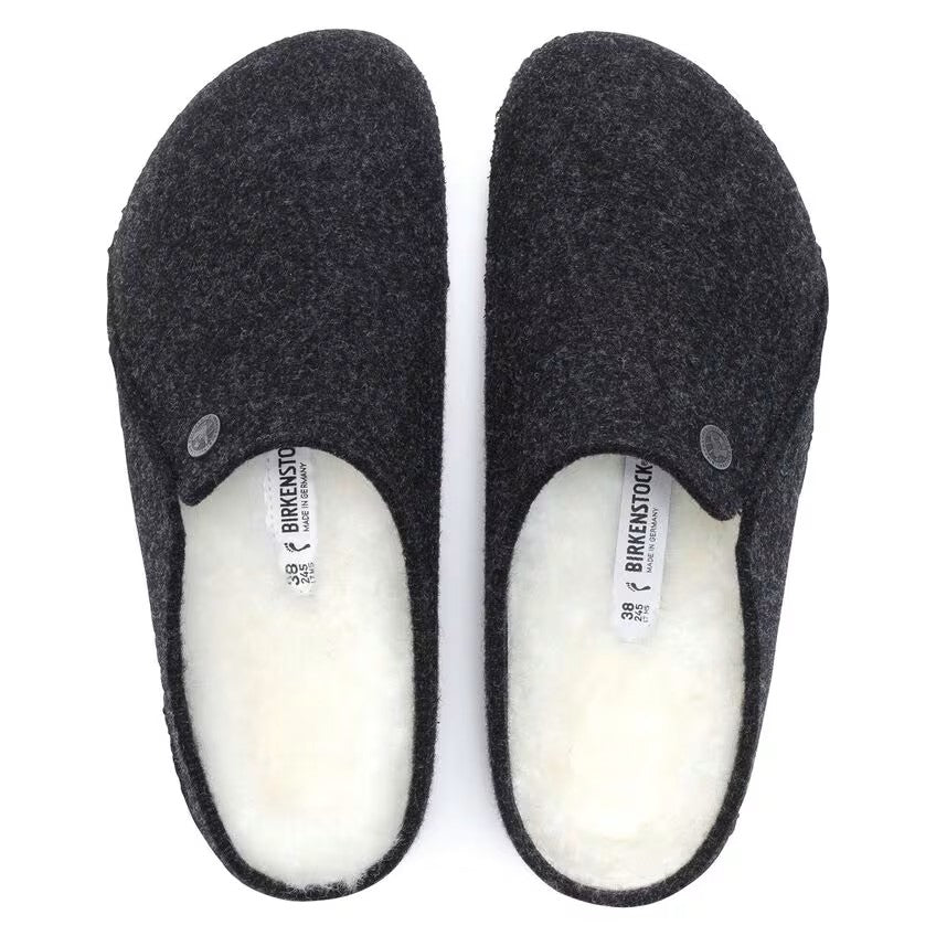 Birkenstock Zermatt Shearling Felt Slippers Dark Anthracite Grey Regular Fit