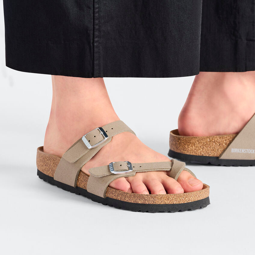 Birkenstock Mayari Soft Vegan Sandals Grey Brown Taupe Narrow Fit