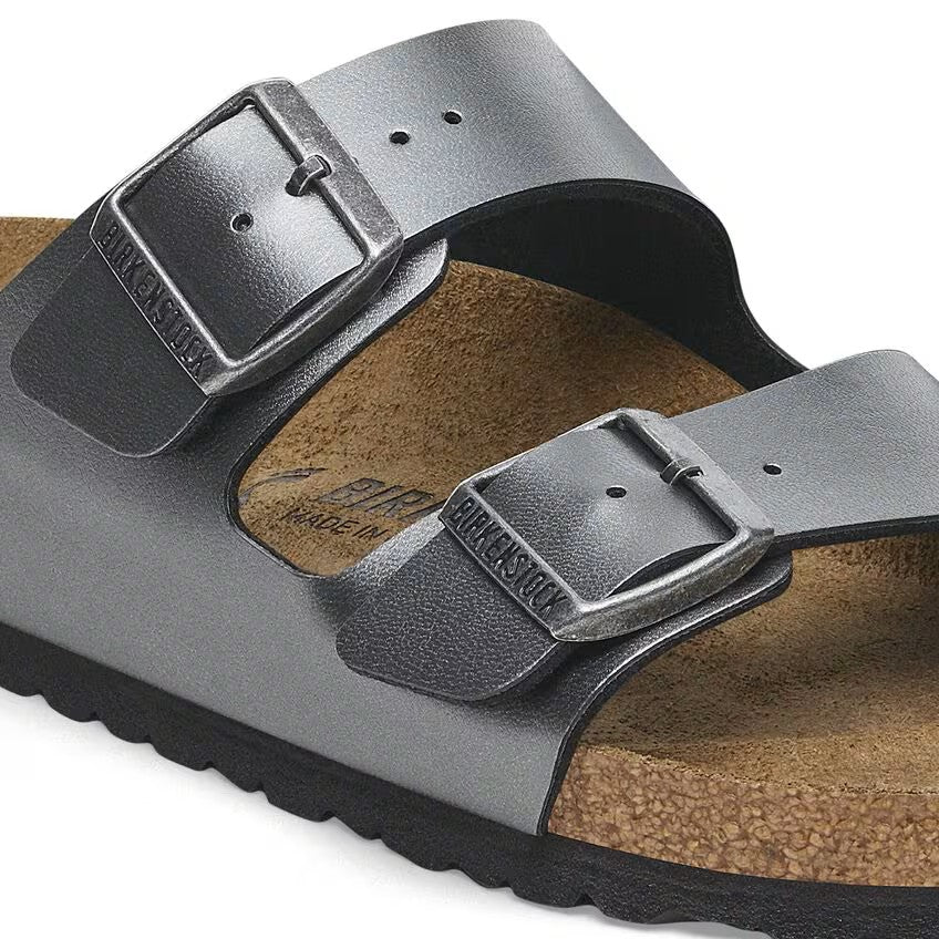 Birkenstock Arizona Two-Strap Birko-Flor Sandals Metallic Black Narrow Fit