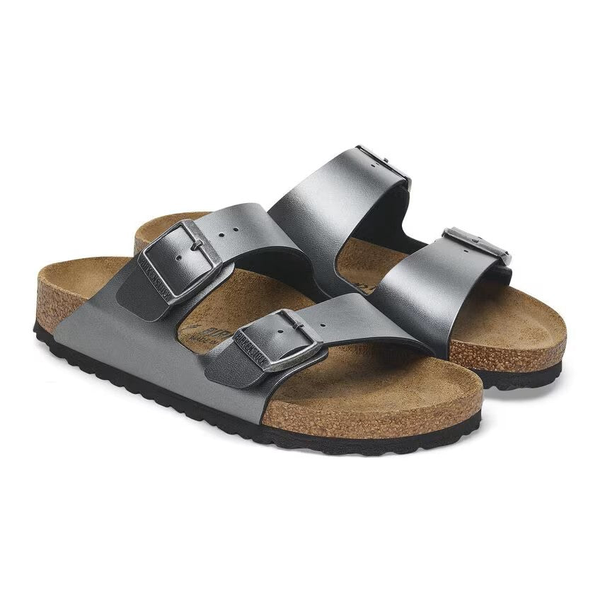 Birkenstock Arizona Two-Strap Birko-Flor Sandals Metallic Black Narrow Fit