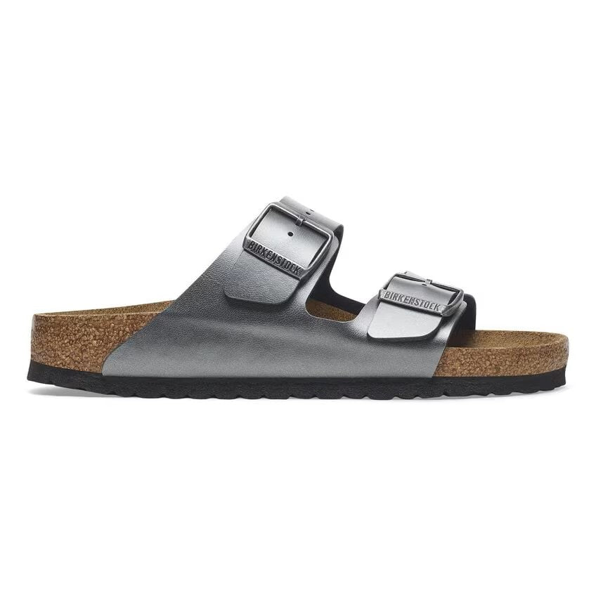 Birkenstock Arizona Two-Strap Birko-Flor Sandals Metallic Black Narrow Fit