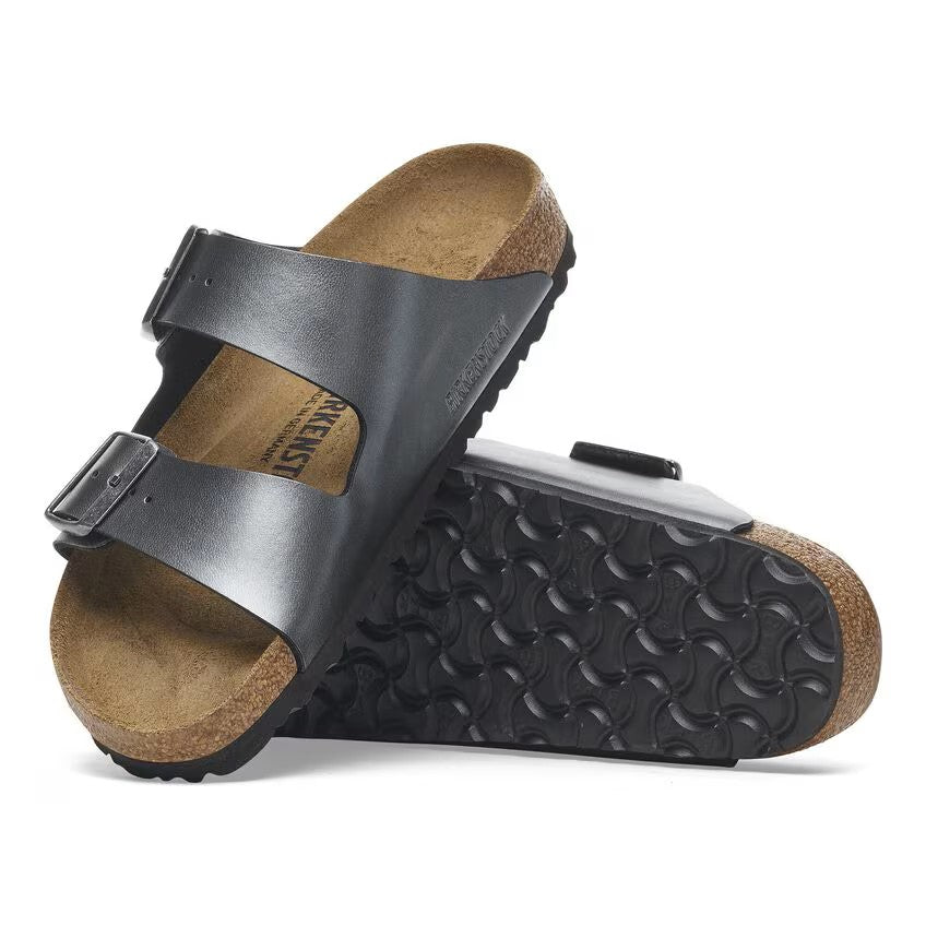 Birkenstock Arizona Two-Strap Birko-Flor Sandals Metallic Black Narrow Fit