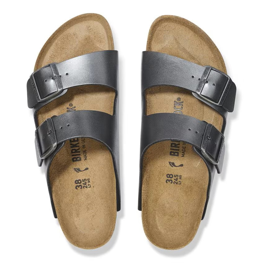 Birkenstock Arizona Two-Strap Birko-Flor Sandals Metallic Black Narrow Fit