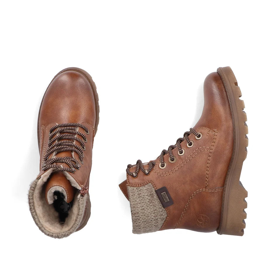Womens Rieker 73220-24 Lace Up Biker Boots Brown