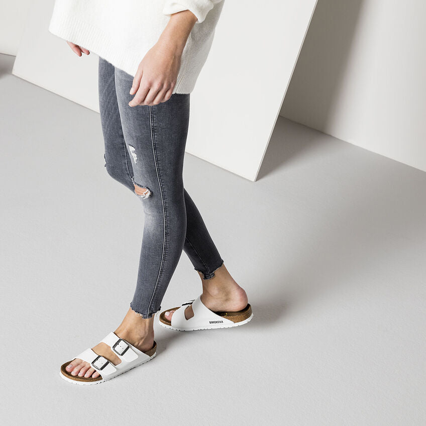 Birkenstock Arizona Two-Strap Birko-Flor Sandals White Narrow Fit