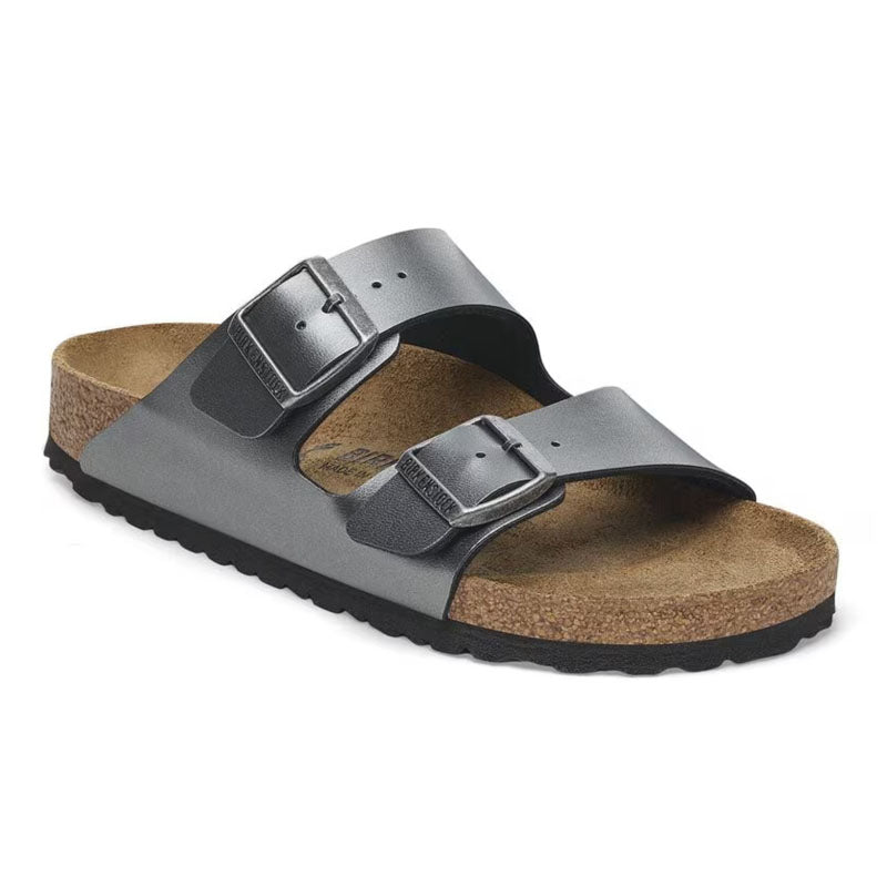 Birkenstock Arizona Two-Strap Birko-Flor Sandals Metallic Black Narrow Fit