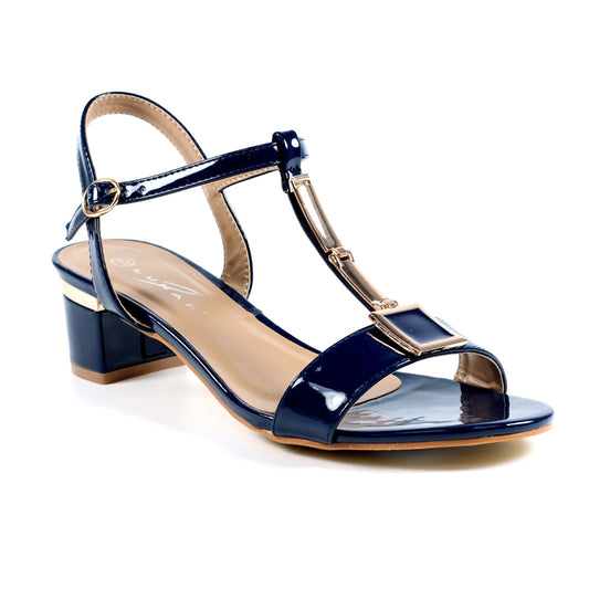 Lunar Womens Blaze Sandal Patent Heel T-Bar Navy