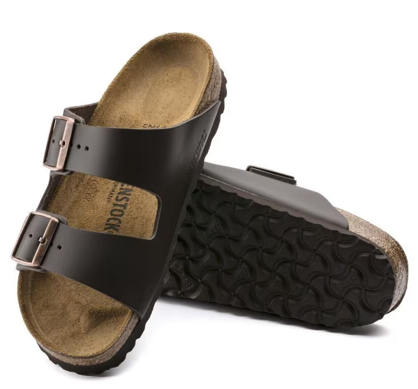 Birkenstock Arizona Two-Strap Natural Leather Sandals Brown Narrow Fit
