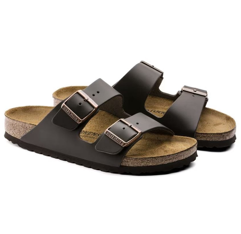 Birkenstock Arizona Two-Strap Natural Leather Sandals Brown Narrow Fit