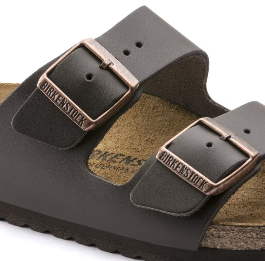 Birkenstock Arizona Two-Strap Natural Leather Sandals Brown Narrow Fit