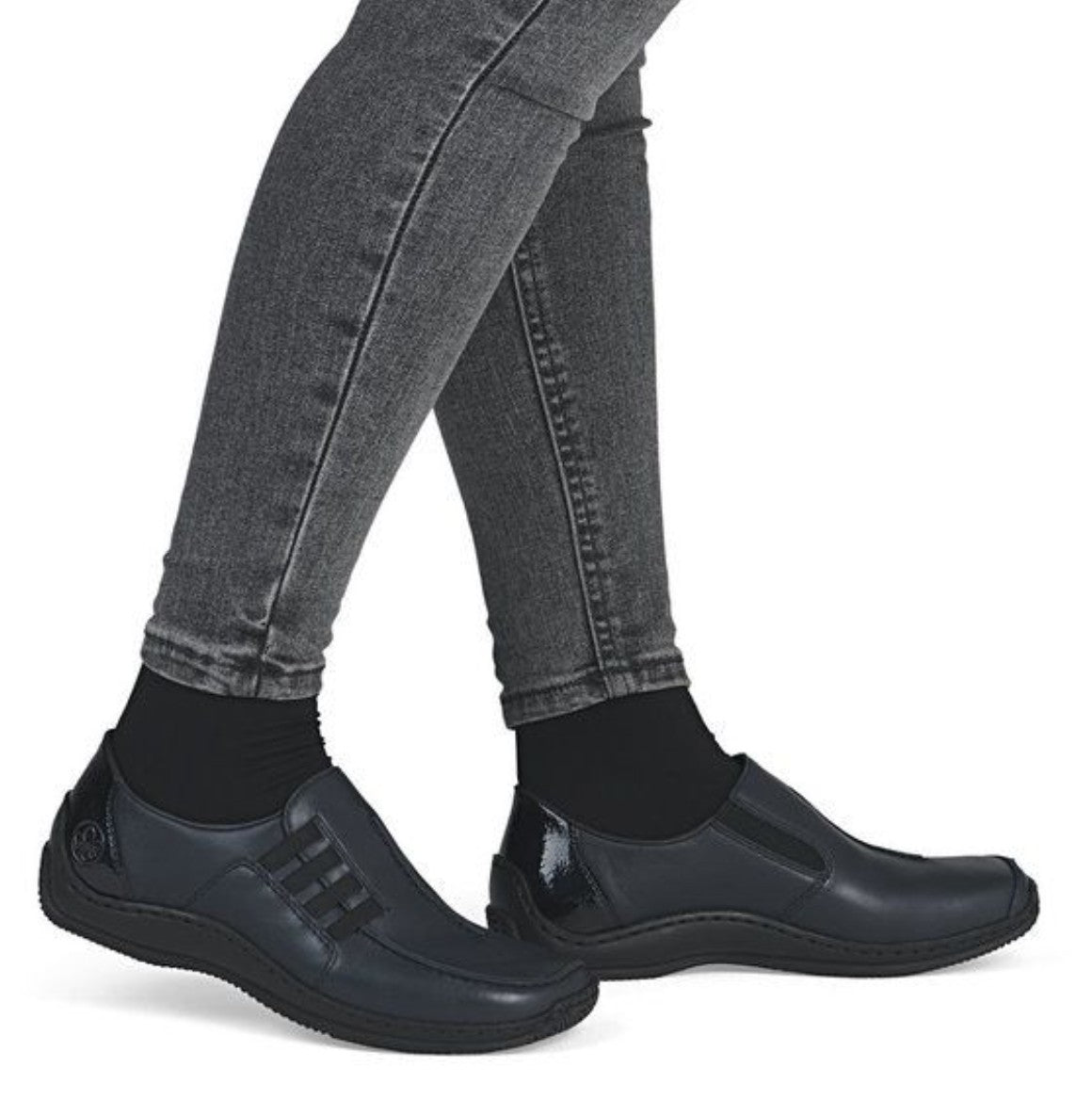 Womens Rieker Slip On Leather Shoes Navy