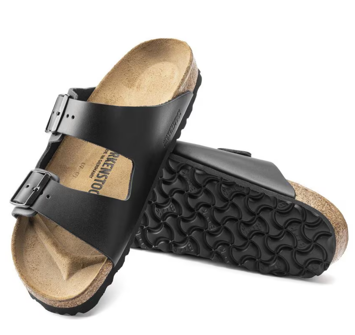 Birkenstock Arizona Two-Strap Natural Leather Sandals Black Narrow Fit