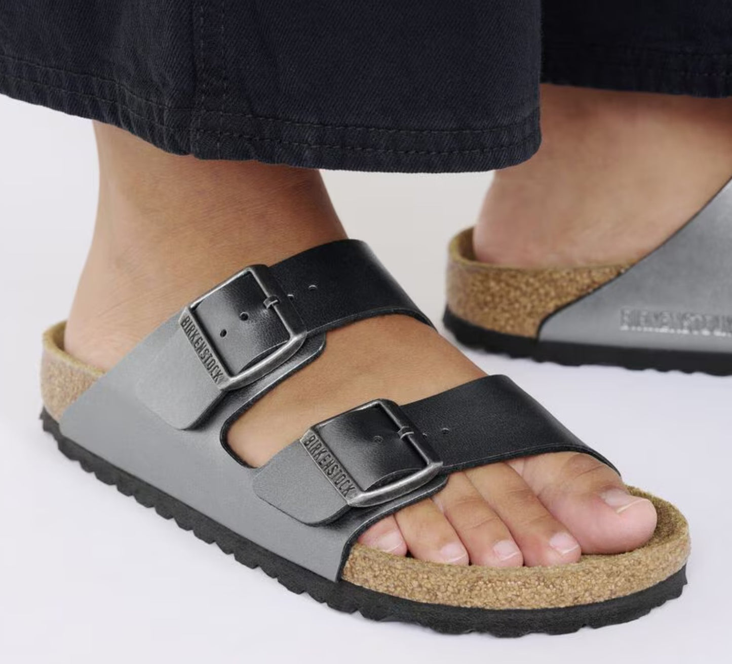 Birkenstock Arizona Two-Strap Birko-Flor Sandals Metallic Black Regular Fit