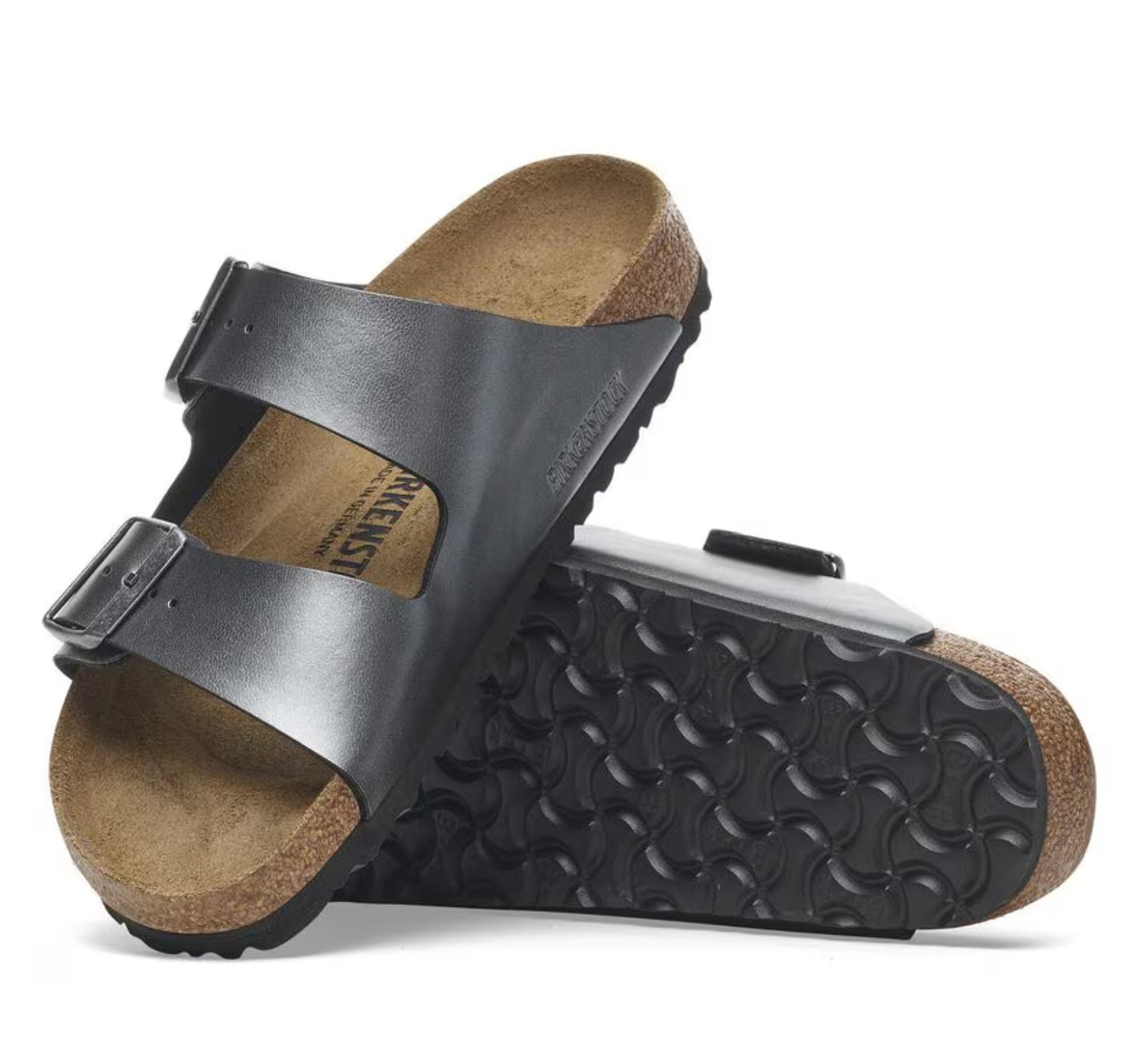 Birkenstock Arizona Two-Strap Birko-Flor Sandals Metallic Black Regular Fit