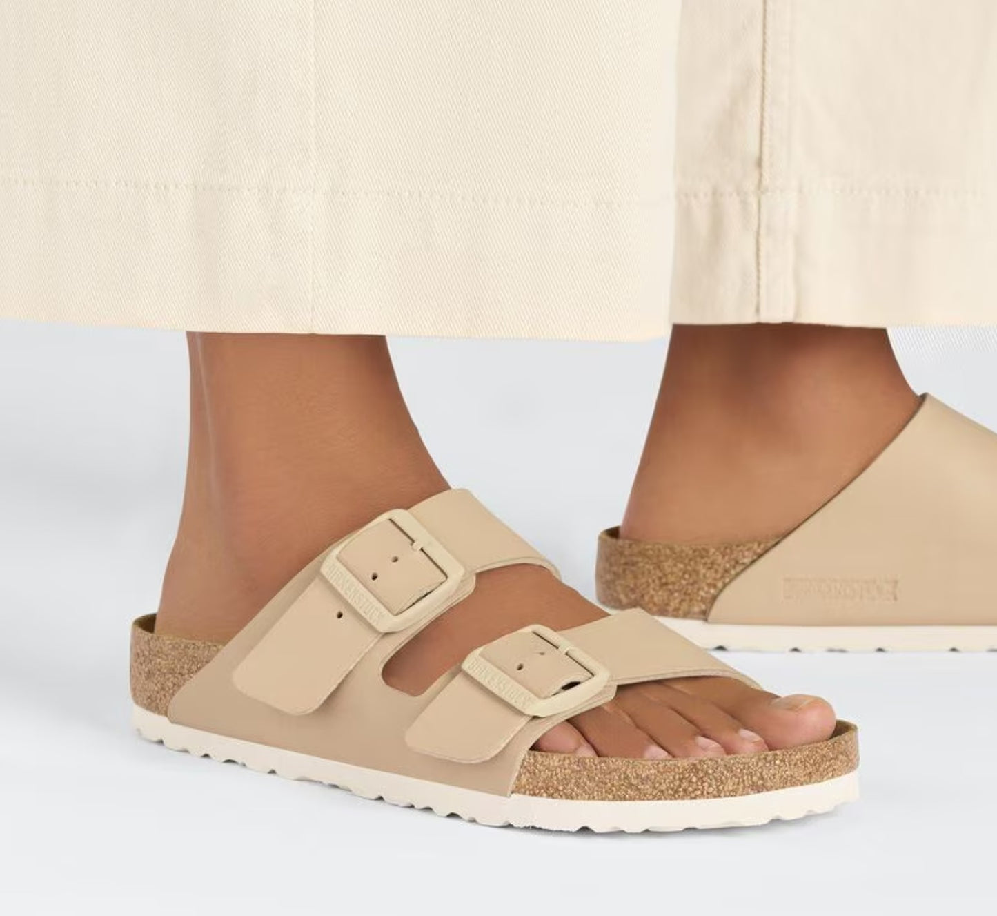 Birkenstock Arizona Two-Strap Birko-Flor Sandals New Beige Narrow Fit
