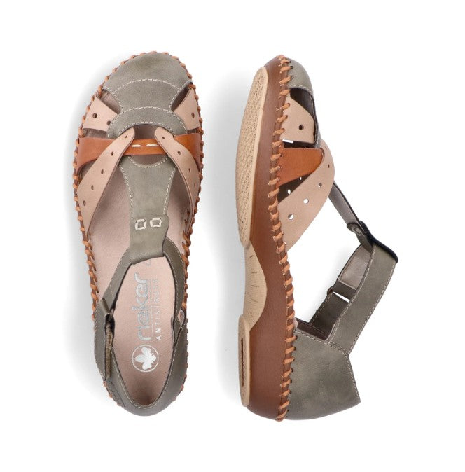 Womens Rieker M1655-54 Hook and Loop Sandals Green