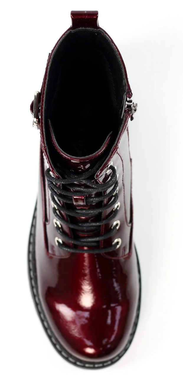 Womens Lunar Parlour Patent Biker Boots Burgundy