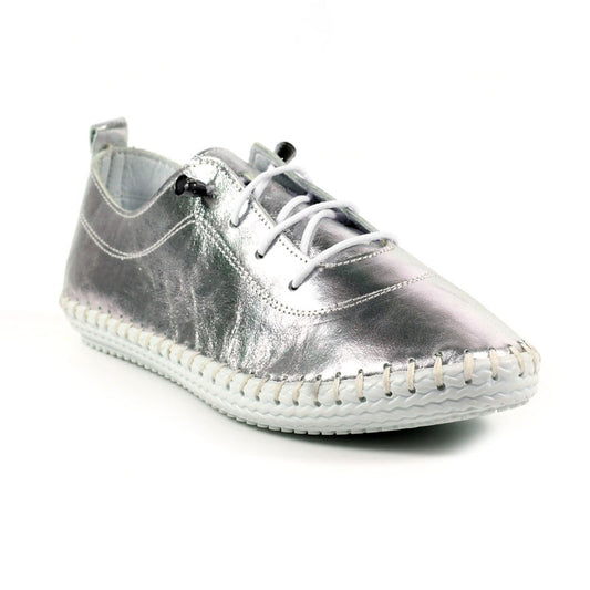 Womens Lunar St Ives Leather Casual Trainer Silver