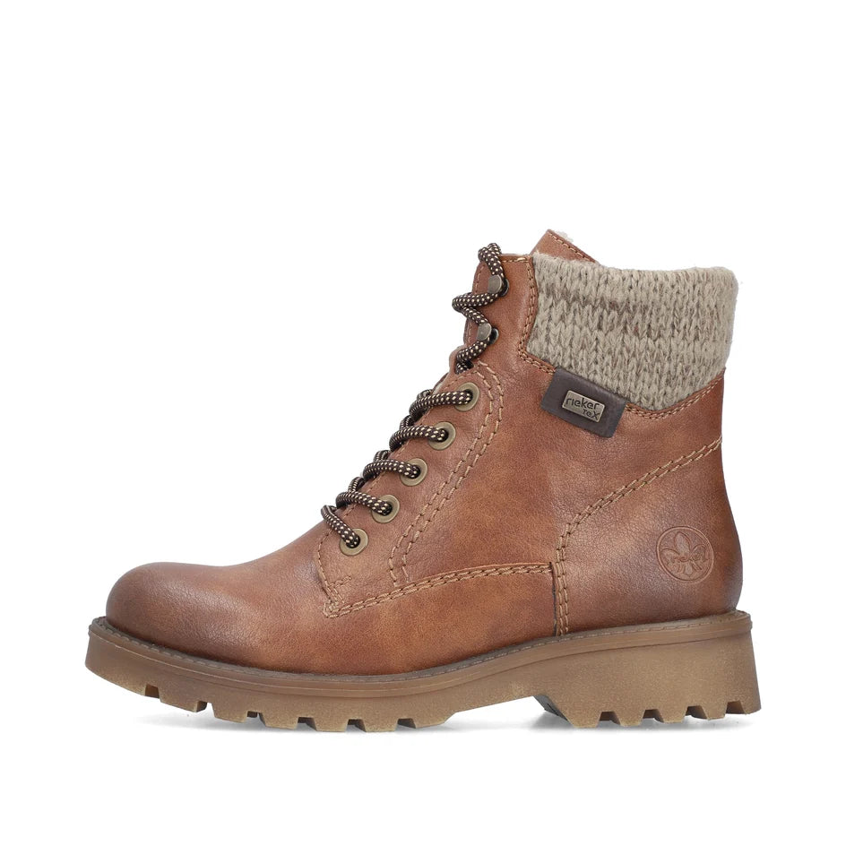 Womens Rieker 73220-24 Lace Up Biker Boots Brown