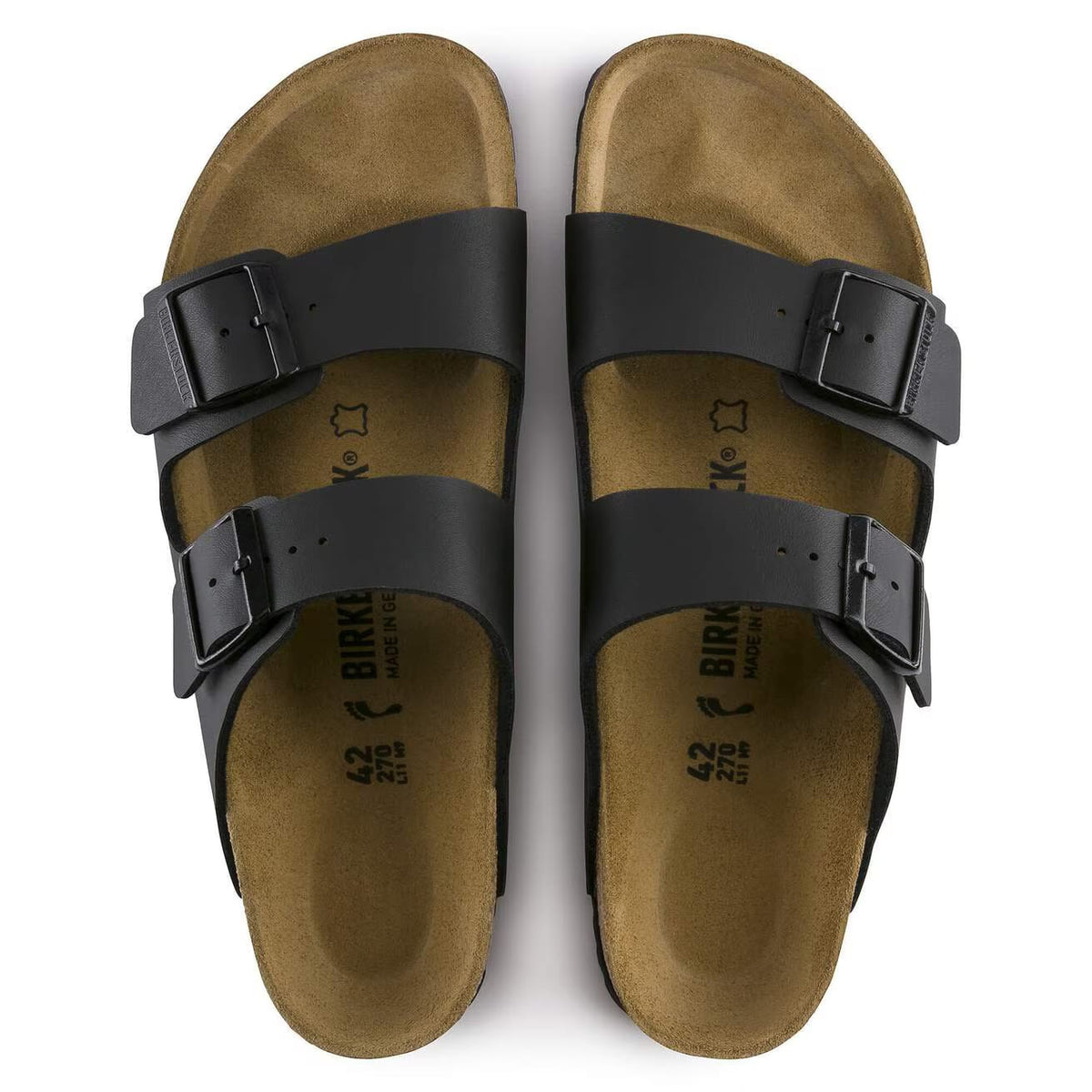 Birkenstock Arizona Two-Strap Birko-Flor Sandals Black Regular Fit – top view