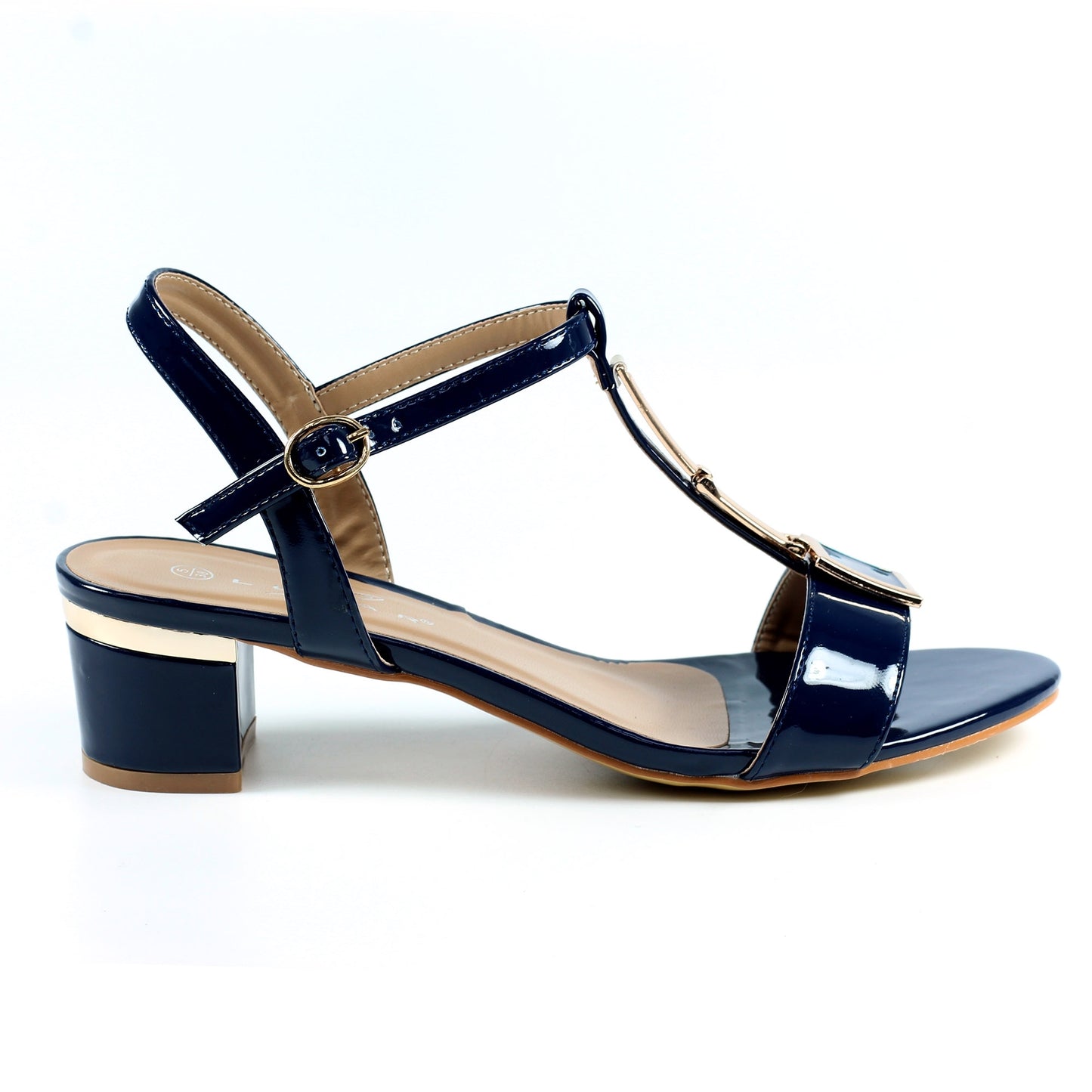 Lunar Womens Blaze Sandal Patent Heel T-Bar Navy