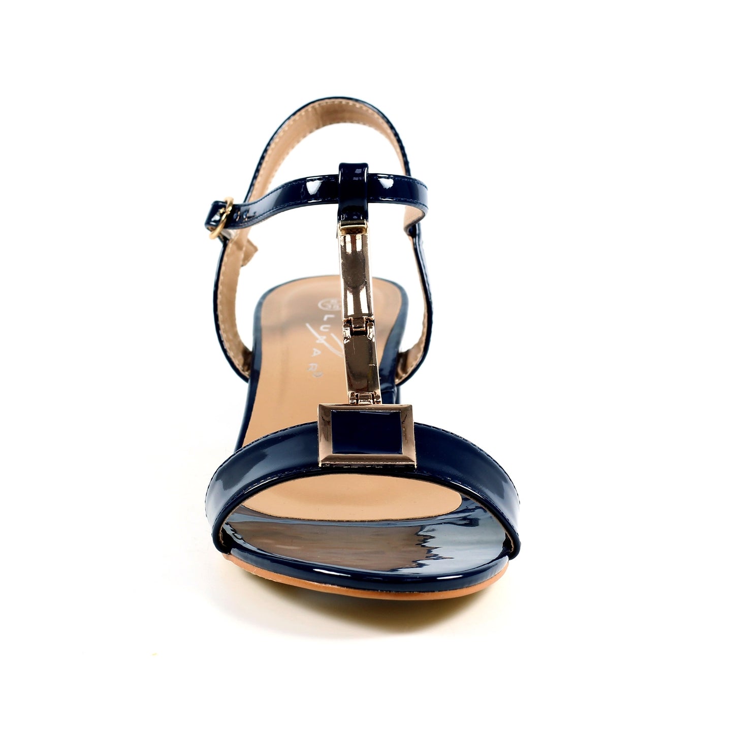 Lunar Womens Blaze Sandal Patent Heel T-Bar Navy