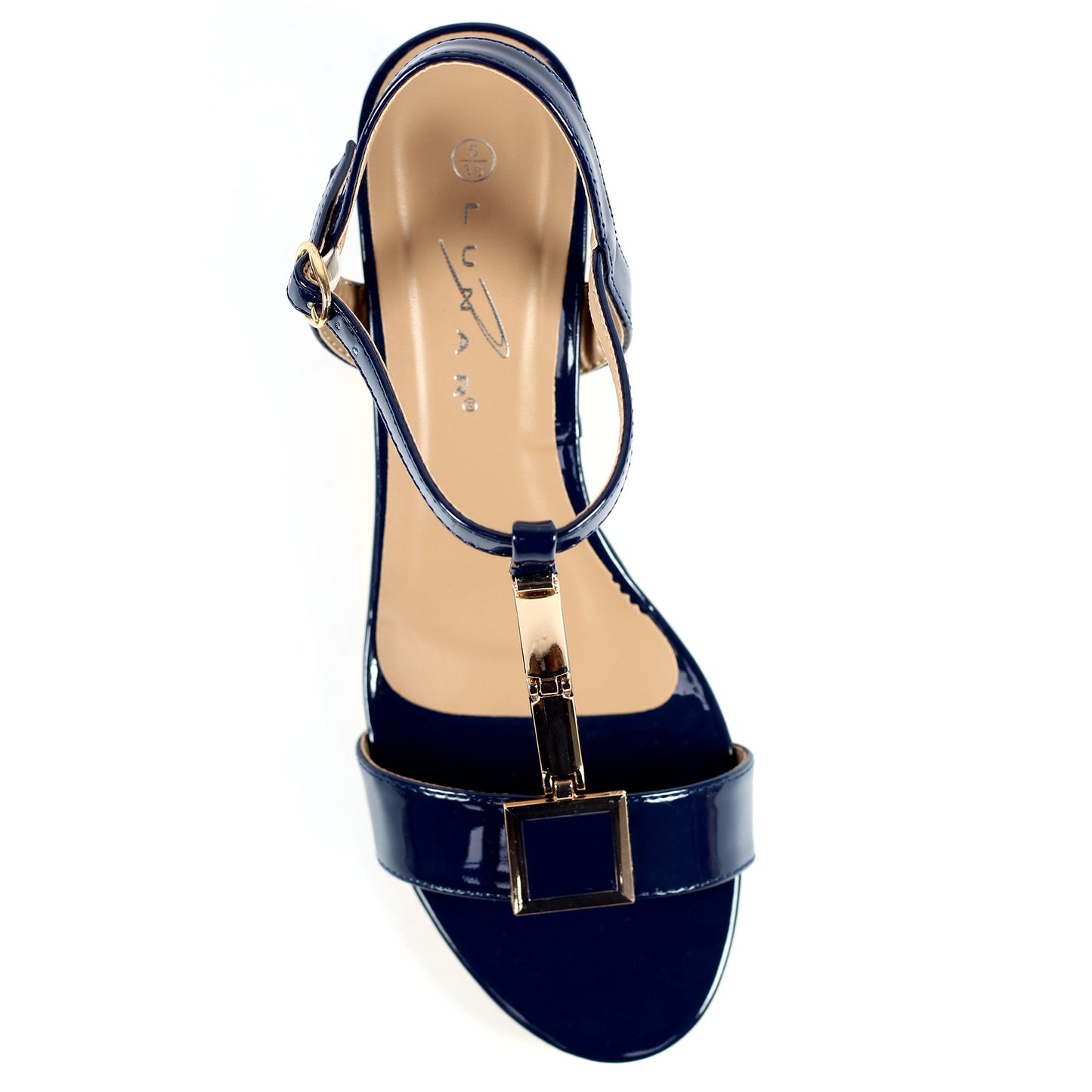 Lunar Womens Blaze Sandal Patent Heel T-Bar Navy