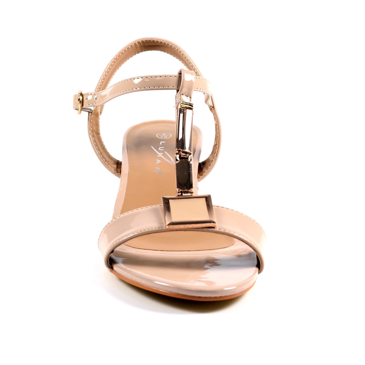 Lunar Womens Blaze Sandal Patent Heel T-Bar Nude