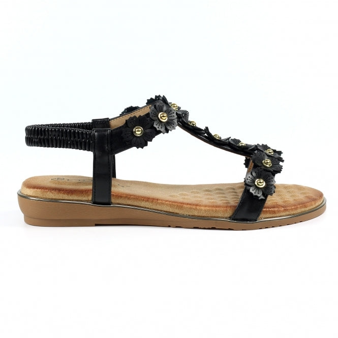 Womens Lunar Bronwyn Floral T-bar Sandals Black
