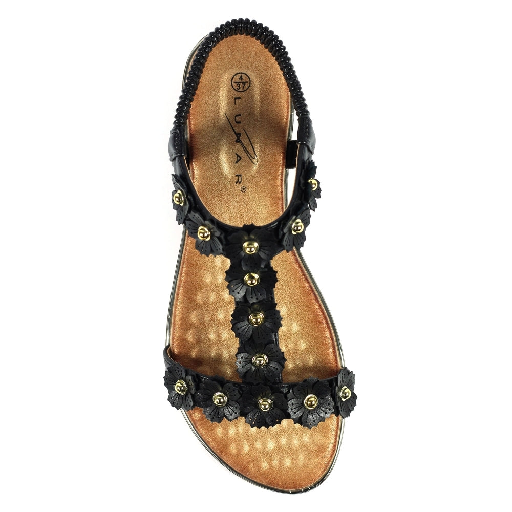 Womens Lunar Bronwyn Floral T-bar Sandals Black