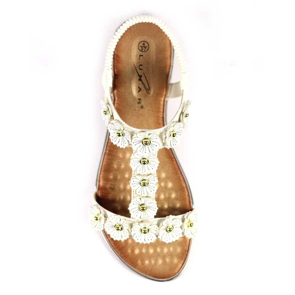 Womens Lunar BRONWYN Floral T-bar Sandals White
