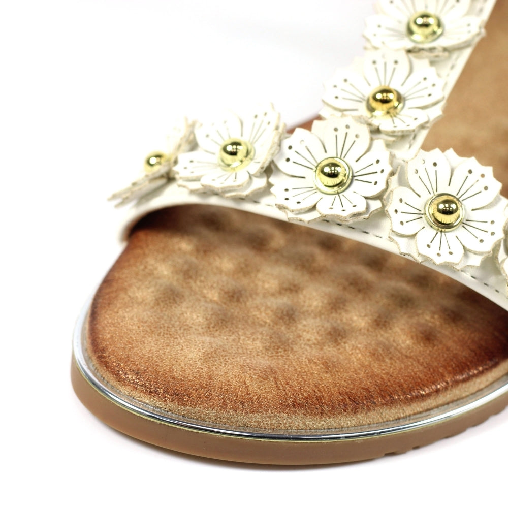 Womens Lunar BRONWYN Floral T-bar Sandals White