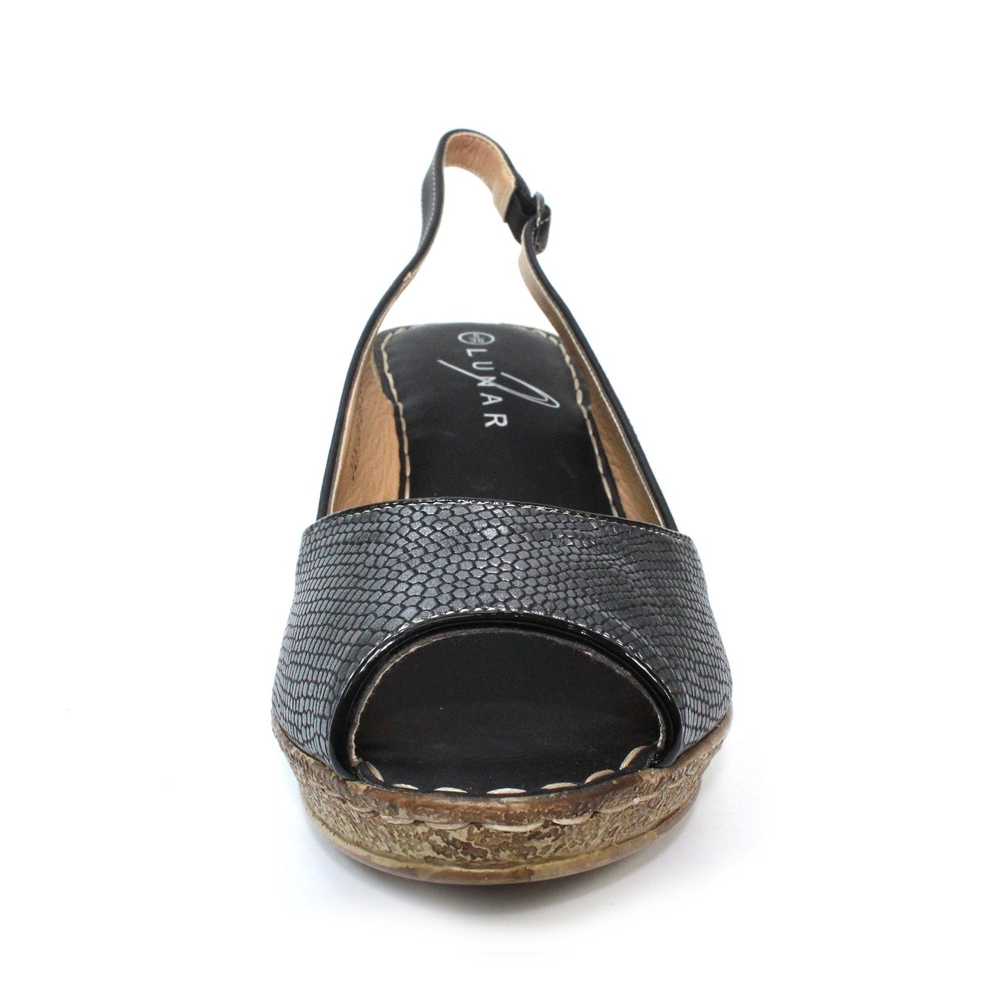 Womens Lunar Barnes Wedge Sling Back Sandals Black