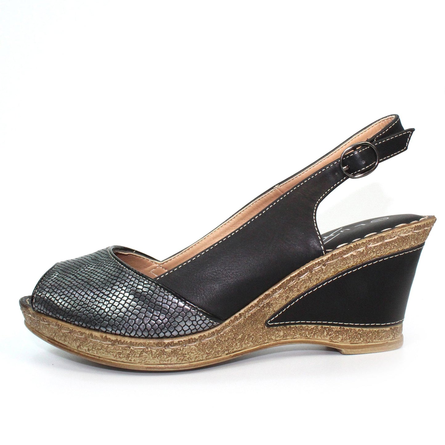 Womens Lunar Barnes Wedge Sling Back Sandals Black